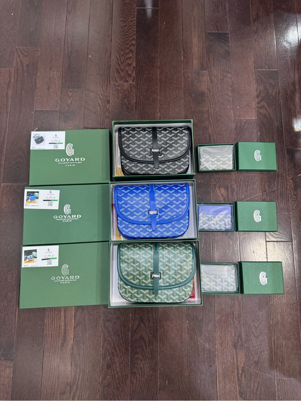 Goyard Small Messenger Bags in Black, Blue, and Green